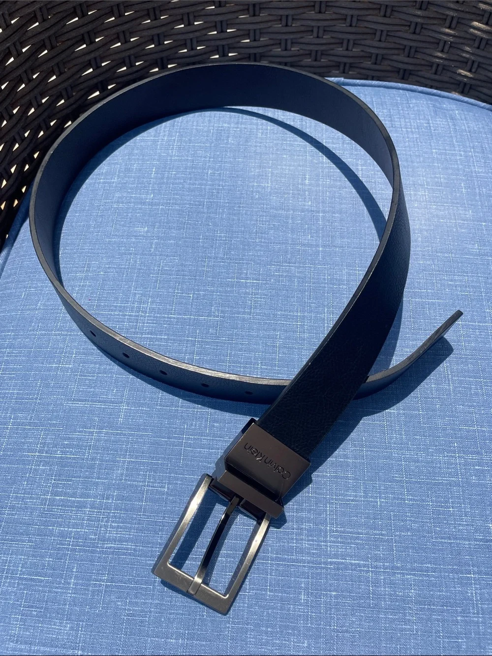 Calvin Klein Black Leather Belt with Brushed Silver Buckle
